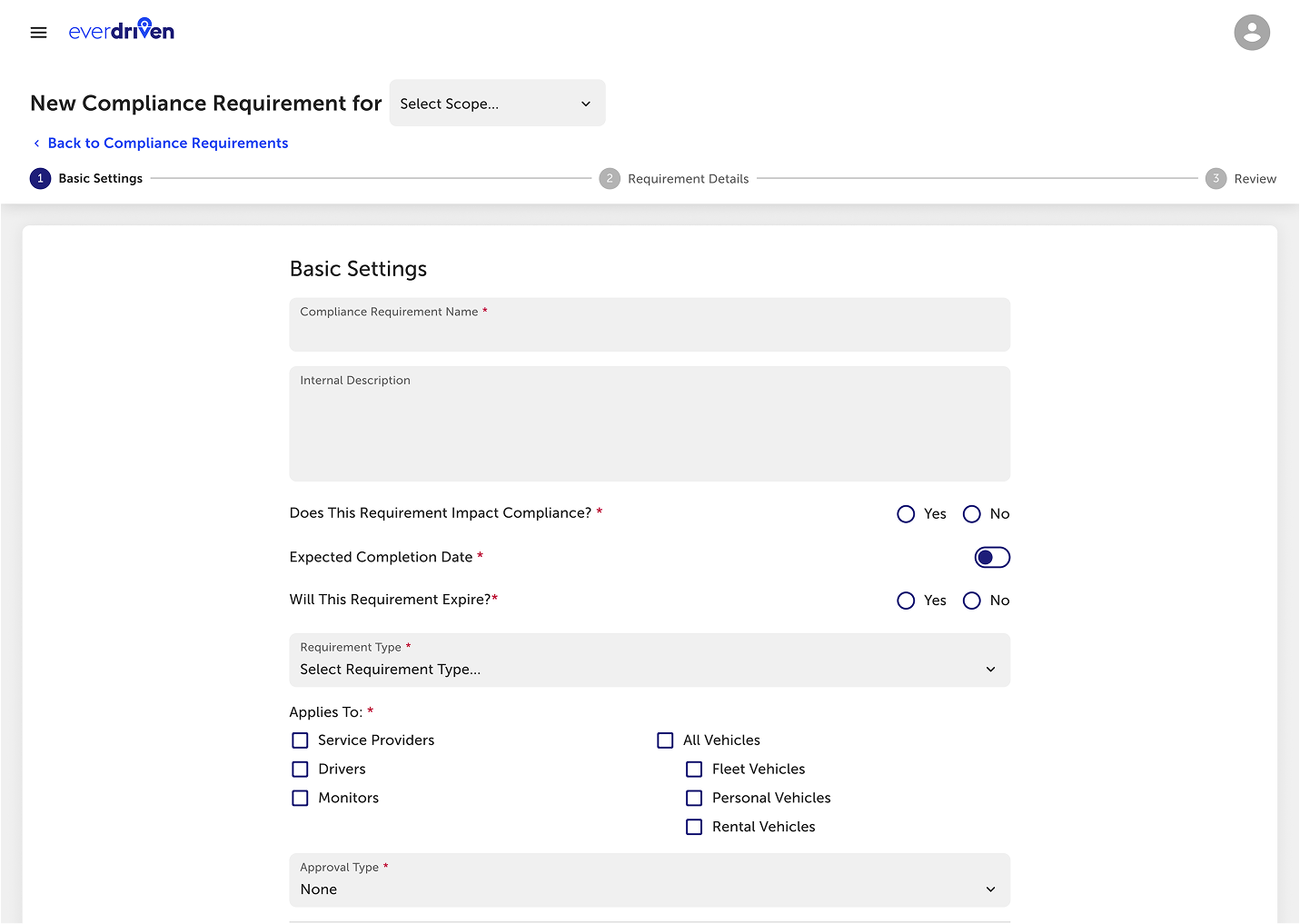 EverDriven Compliance Requirements form design