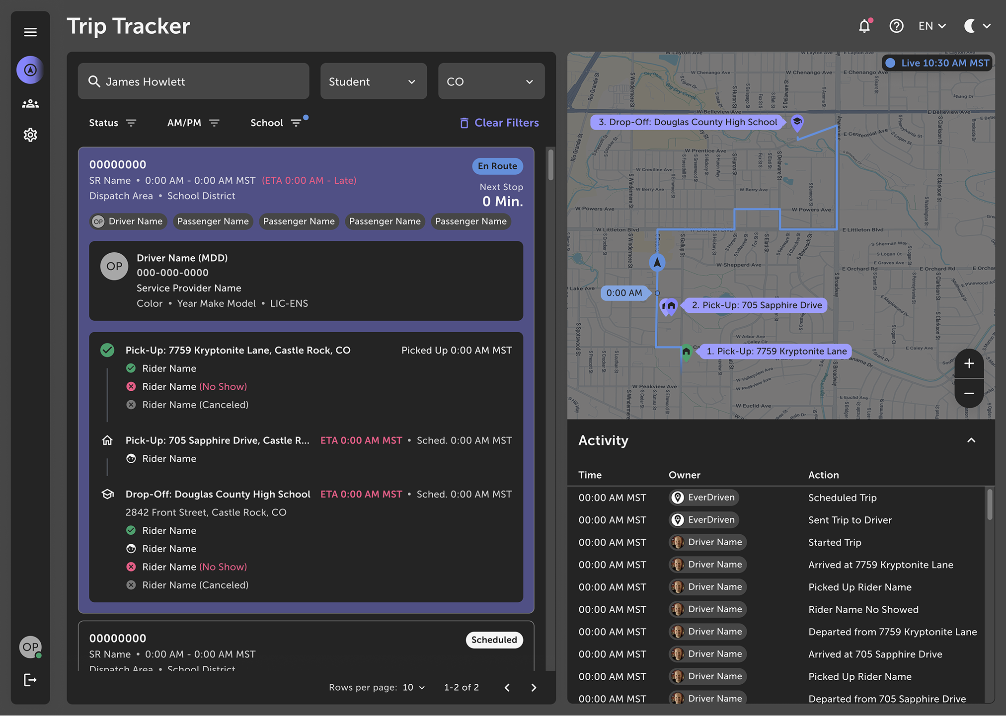 EverDriven Trip Tracker dark mode concept