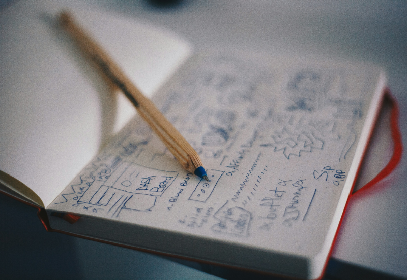 Handwritten notes and pencil